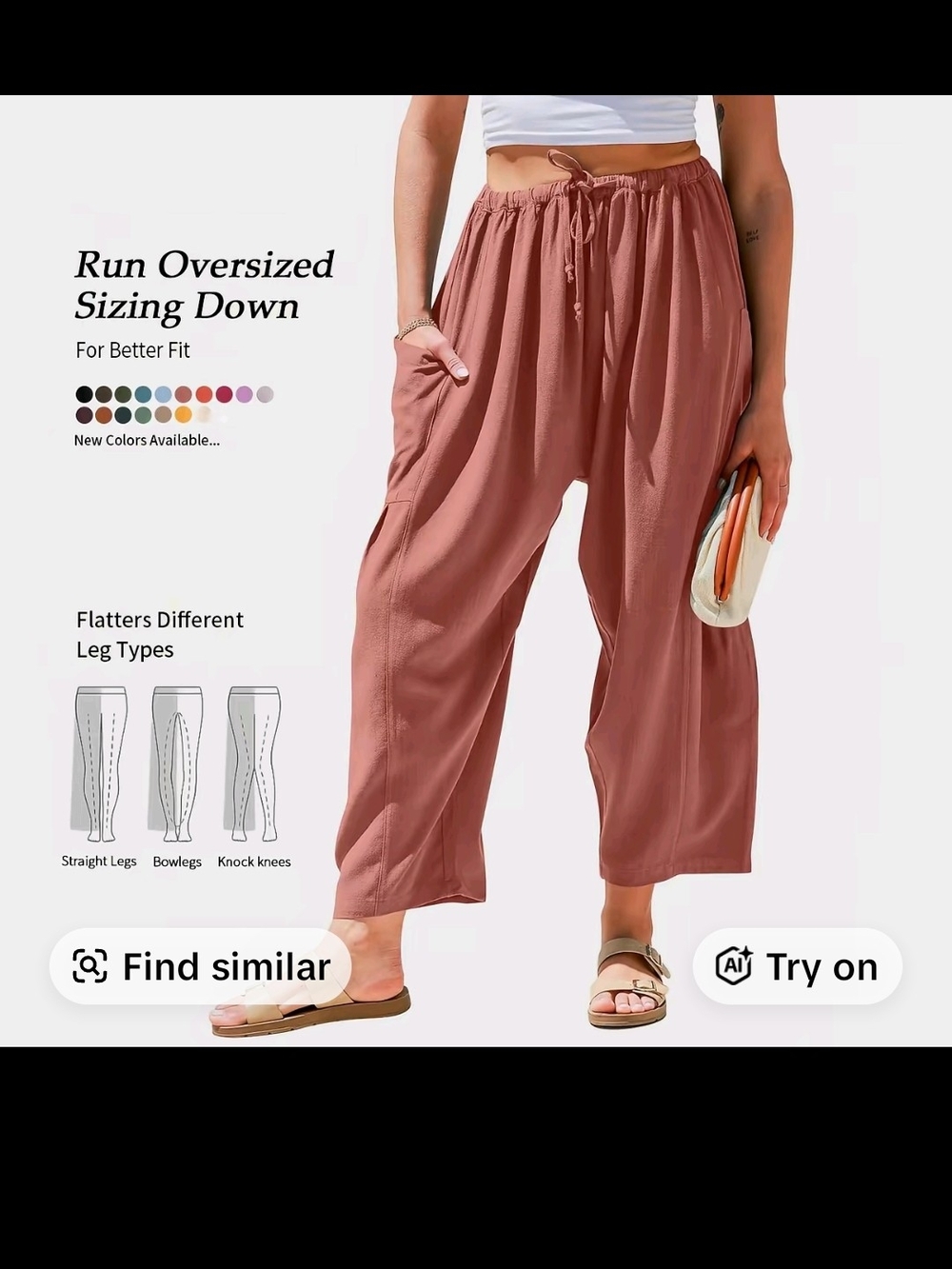 Relaxed Drawstring Wide-Leg Pants — Rose, Large